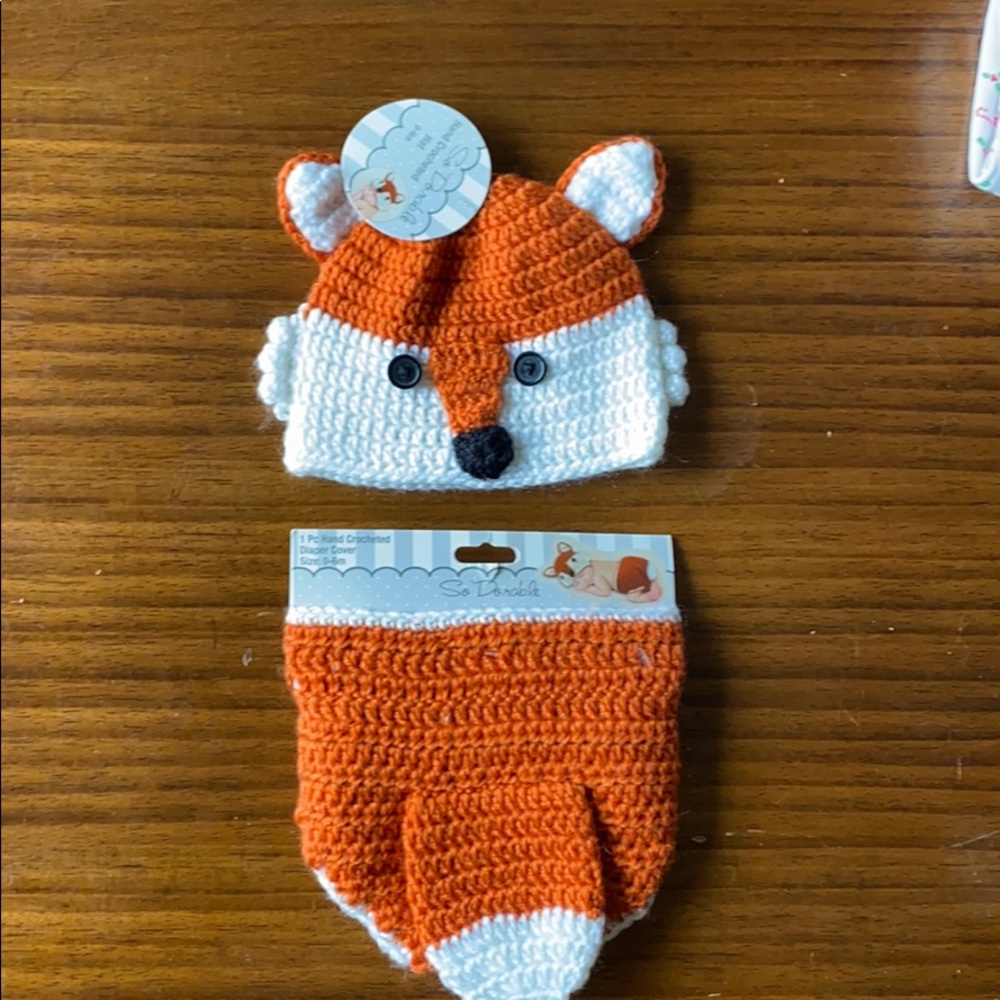 BRAND NEW hand crocheted diaper cover and hat